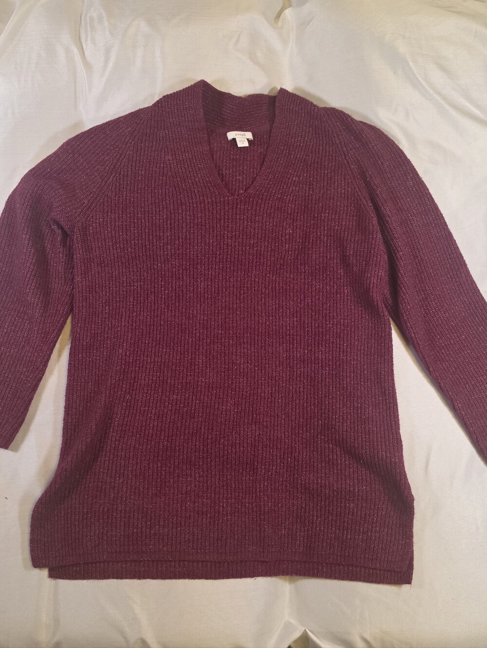 Pure Jill Ribbed V-Neck Knit Pullover Sweater Side Slits Size XS